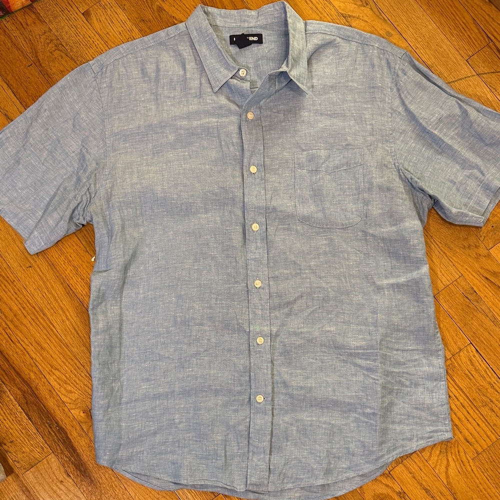 Lands' End 100% Linen Light Blue Short-Sleeve Button-Down Shirt